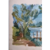 Peinture sur Papier, Paysage Laconique, Lac et campagne, Luez, année 1980. | Biron Peinture sur Papier, Paysage Laconique, Lac et campagne, Luez, année 1980.