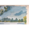 Peinture sur Papier, Paysage Laconique, Lac et campagne, Luez, année 1980. | Biron Peinture sur Papier, Paysage Laconique, Lac et campagne, Luez, année 1980.