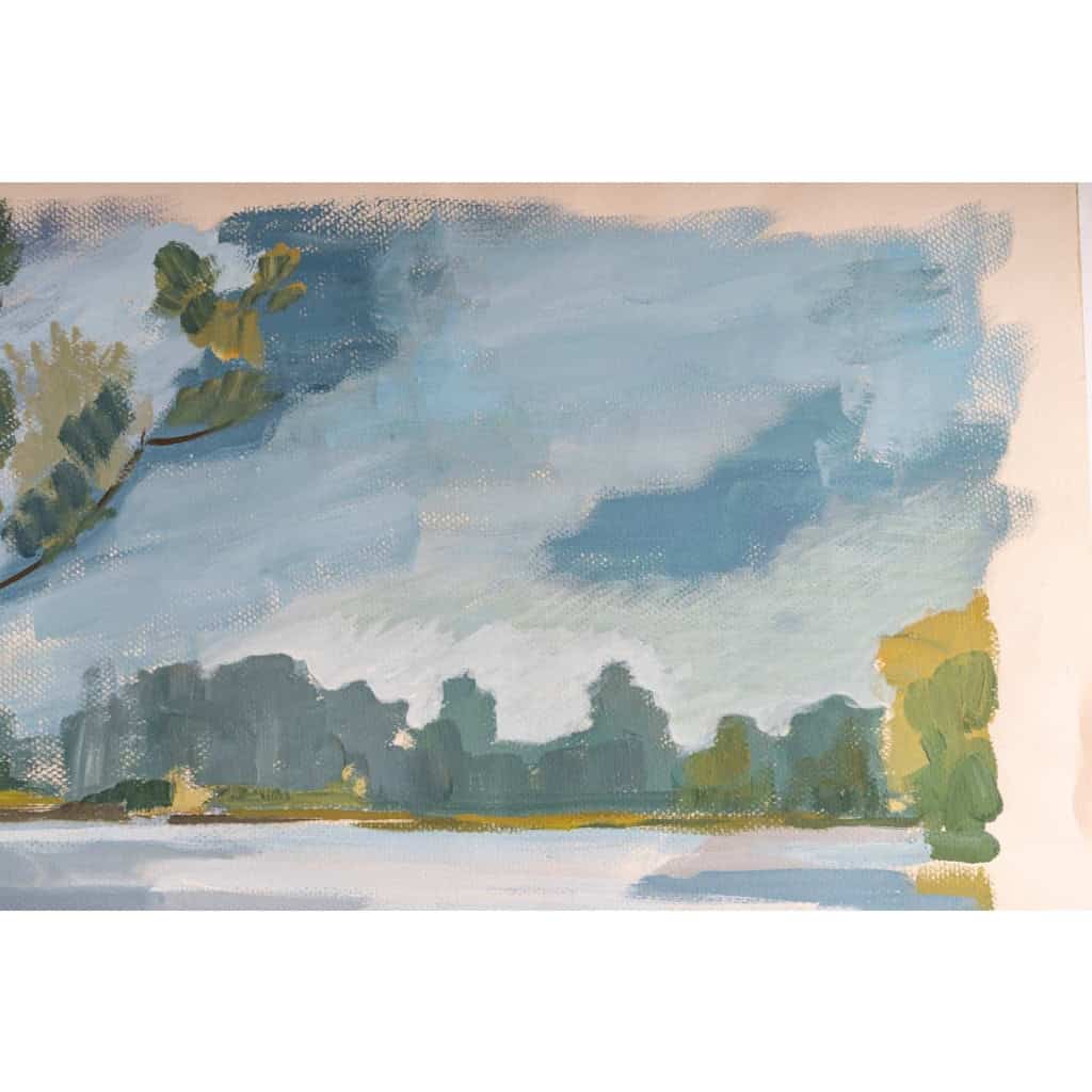 Peinture sur Papier, Paysage Laconique, Lac et campagne, Luez, année 1980. | Biron Peinture sur Papier, Paysage Laconique, Lac et campagne, Luez, année 1980.