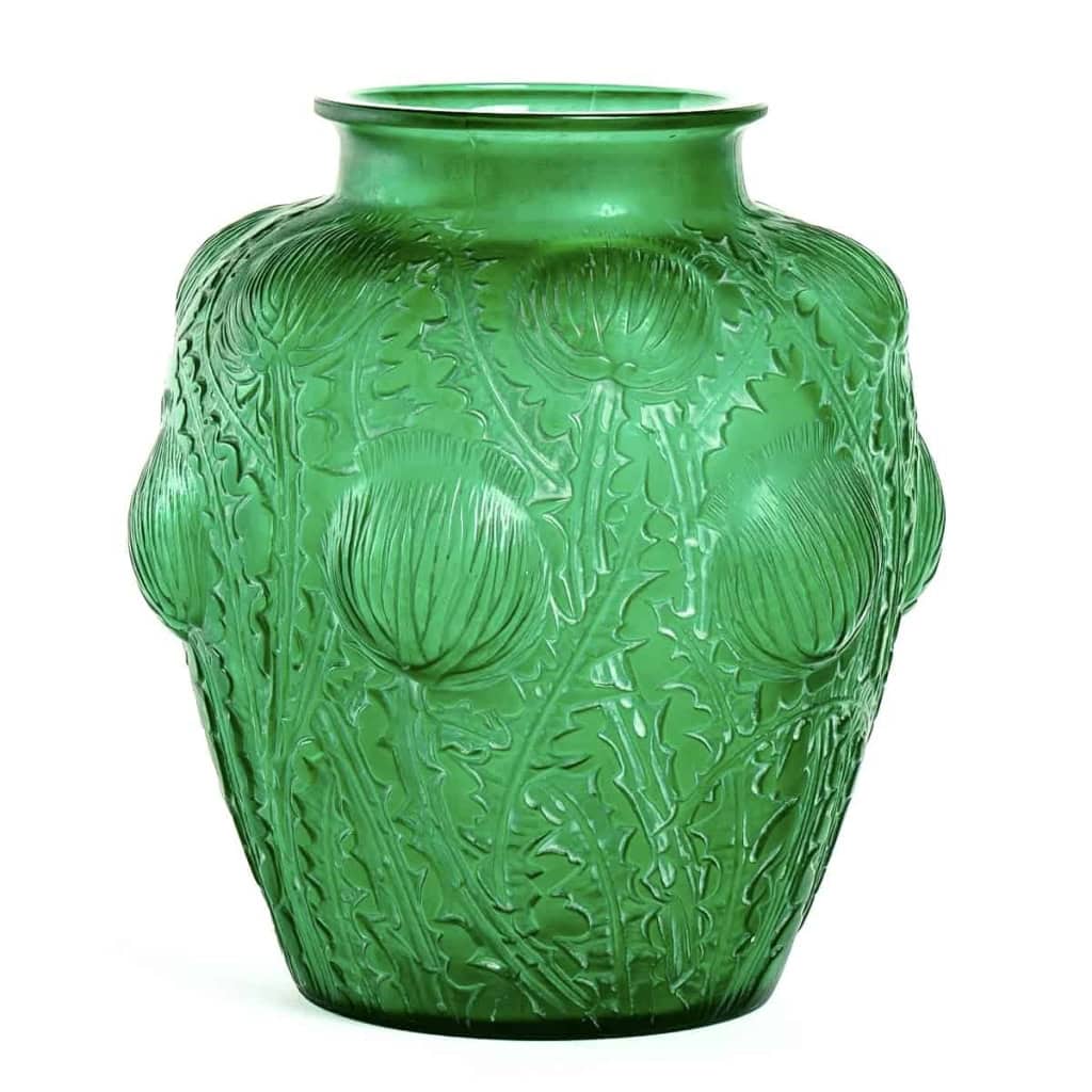 Vase « Domrémy » verre vert émeraude patiné blanc de René LALIQUE 2
