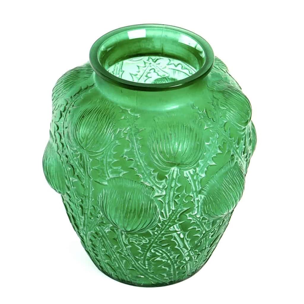 Vase « Domrémy » verre vert émeraude patiné blanc de René LALIQUE 3