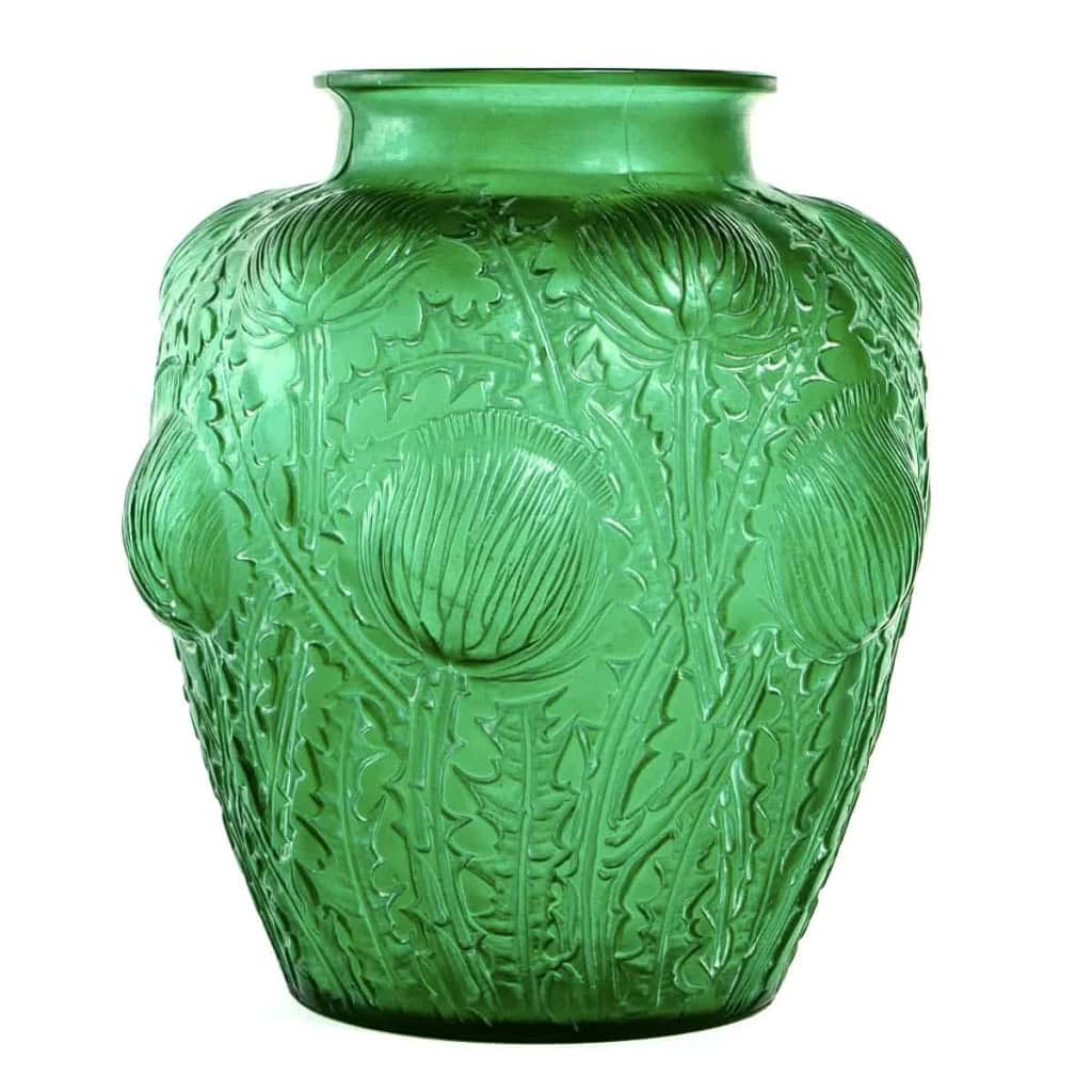 Vase « Domrémy » verre vert émeraude patiné blanc de René LALIQUE 4
