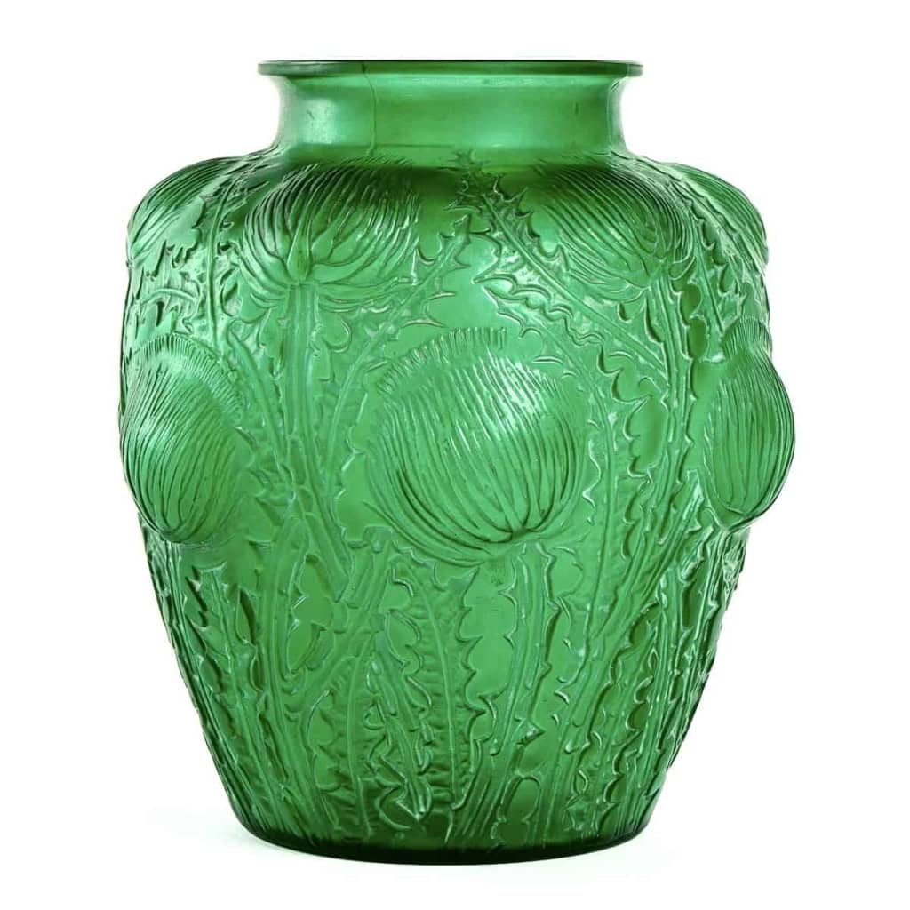 Vase « Domrémy » verre vert émeraude patiné blanc de René LALIQUE 6