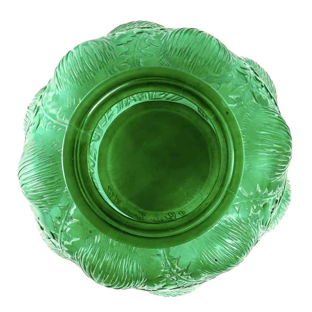 Vase « Domrémy » verre vert émeraude patiné blanc de René LALIQUE 7