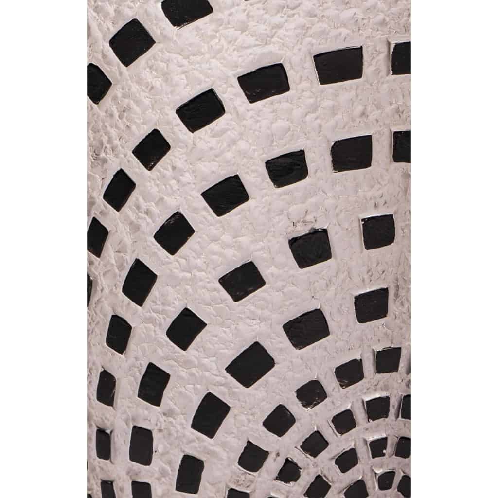 Vase « Damier » verre blanc émaillé noir d’origine de René LALIQUE | Biron Vase "Damier" verre blanc émaillé noir d'origine de René LALIQUE