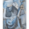 Huile sur Papier Cubiste Couleur Bleu, Femme à la mandoline, XX siècle. | Biron Huile sur Papier Cubiste Couleur Bleu, Femme à la mandoline, XX siècle.