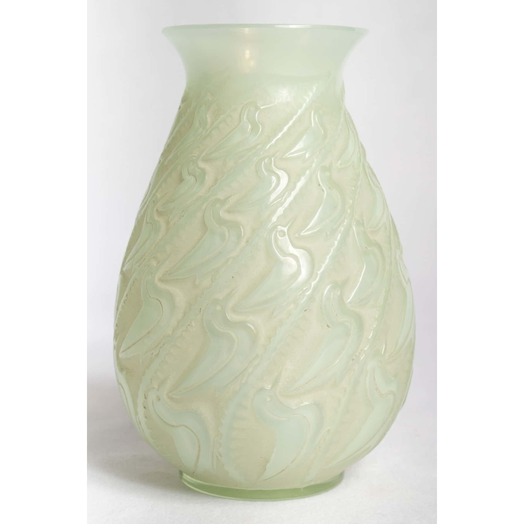 Vase « Canard » verre vert peppermint émaillé beige d’origine de René LALIQUE | Biron |||||