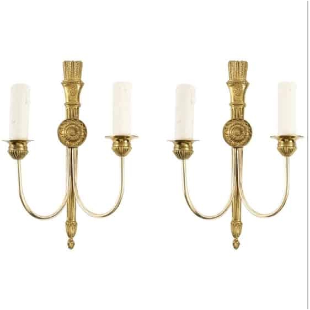 1970 Paire d’Appliques néoclassiques en bronze Maison Roche. | Biron ||||||