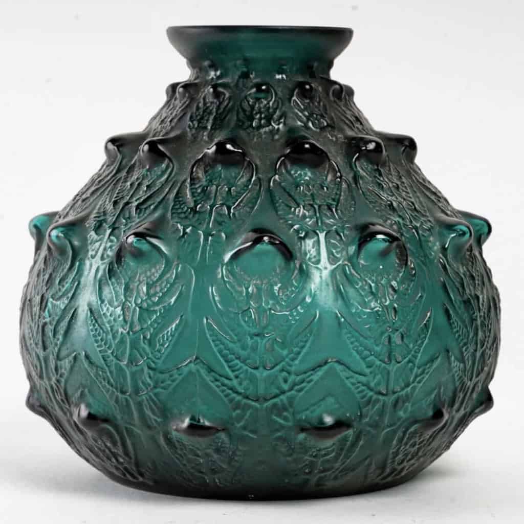 Vase « Fougères » verre vert canard de René LALIQUE | Biron Vase "Fougères" verre vert canard de René LALIQUE