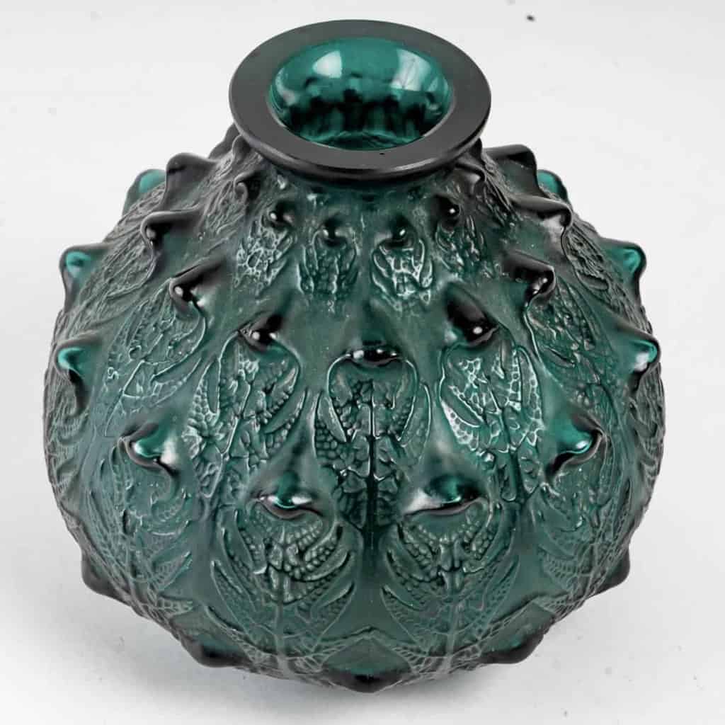Vase « Fougères » verre vert canard de René LALIQUE | Biron Vase "Fougères" verre vert canard de René LALIQUE
