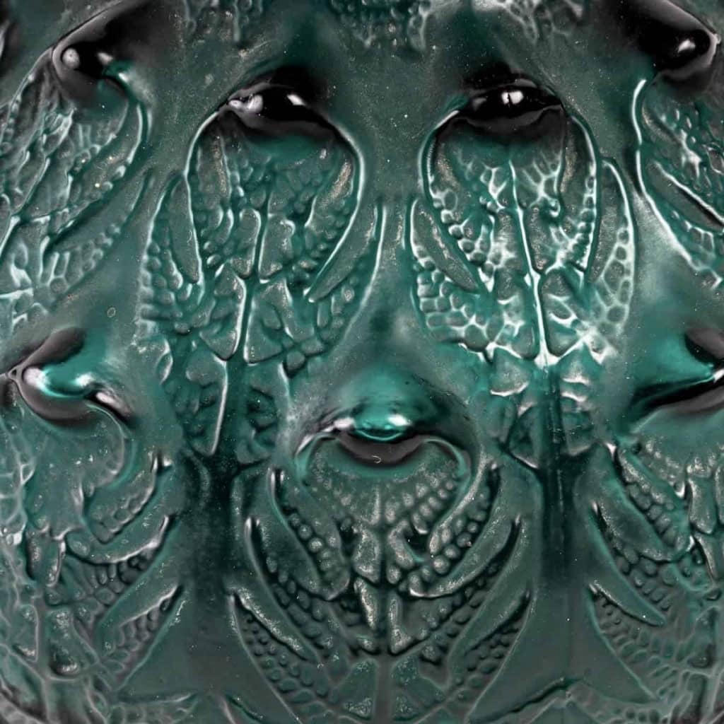 Vase « Fougères » verre vert canard de René LALIQUE | Biron Vase "Fougères" verre vert canard de René LALIQUE
