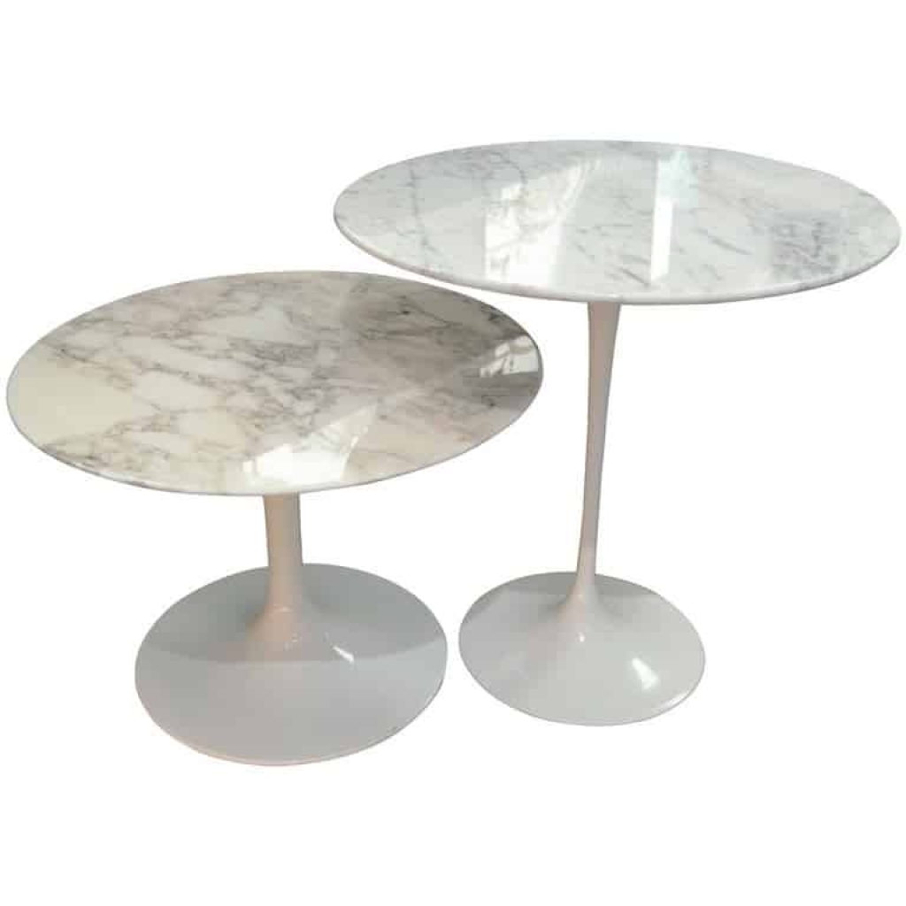 Eero Saarinen & Knoll, gueridons « tulipe » en marbre / tables gigogne, xxème | Biron |||