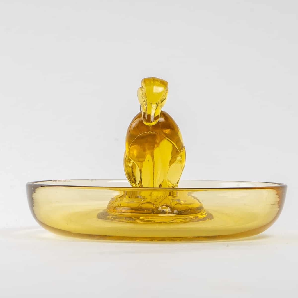 Cendrier Baguier « Canard » verre jaune de René LALIQUE | Biron Cendrier Baguier "Canard" verre jaune de René LALIQUE