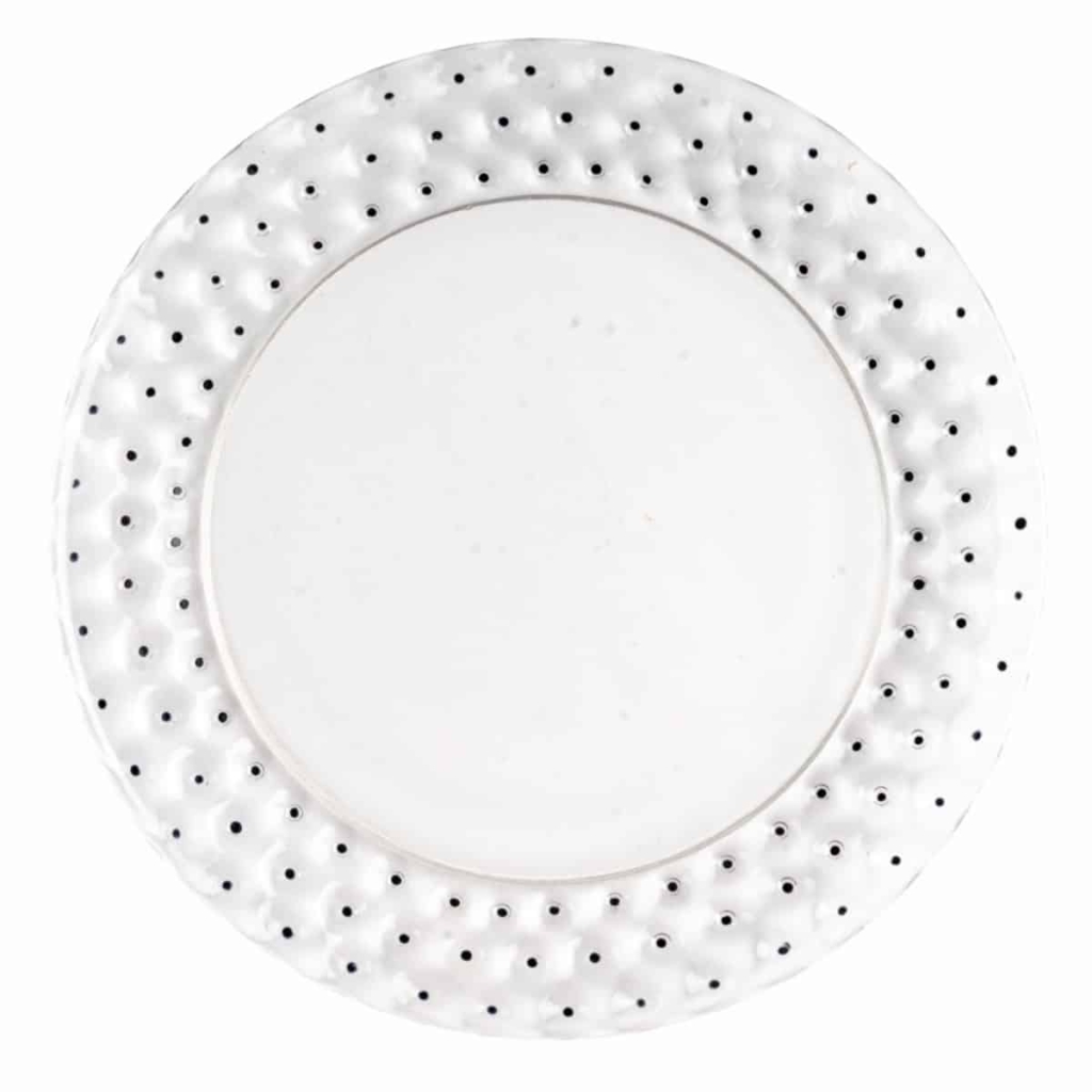 Suite de 9 Assiettes "Cactus" verre blanc émaillé noir de René LALIQUE