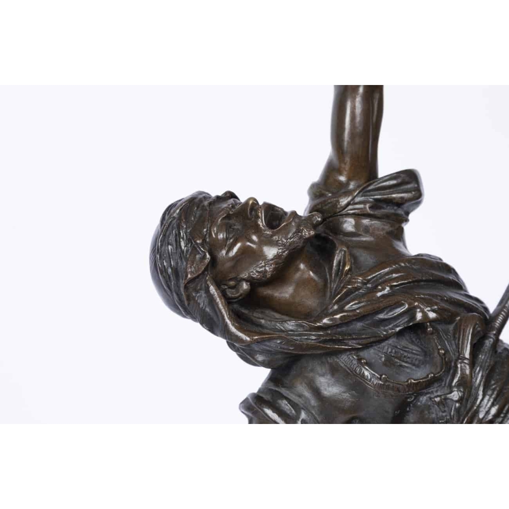 19th century orientalist bronze « The Arab Fantasia » By Prosper Lecourtier (1851-1924) | Biron 19th century orientalist bronze « The Arab Fantasia » By Prosper Lecourtier (1851-1924)