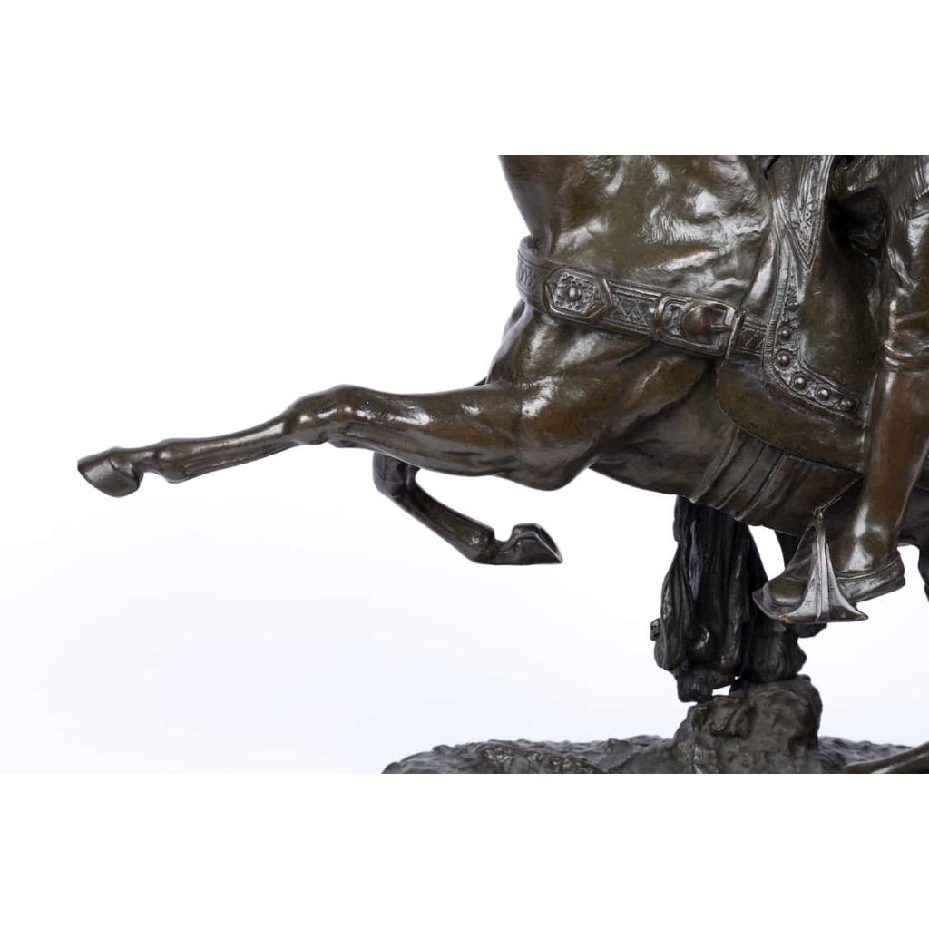 19th century orientalist bronze « The Arab Fantasia » By Prosper Lecourtier (1851-1924) | Biron 19th century orientalist bronze « The Arab Fantasia » By Prosper Lecourtier (1851-1924)
