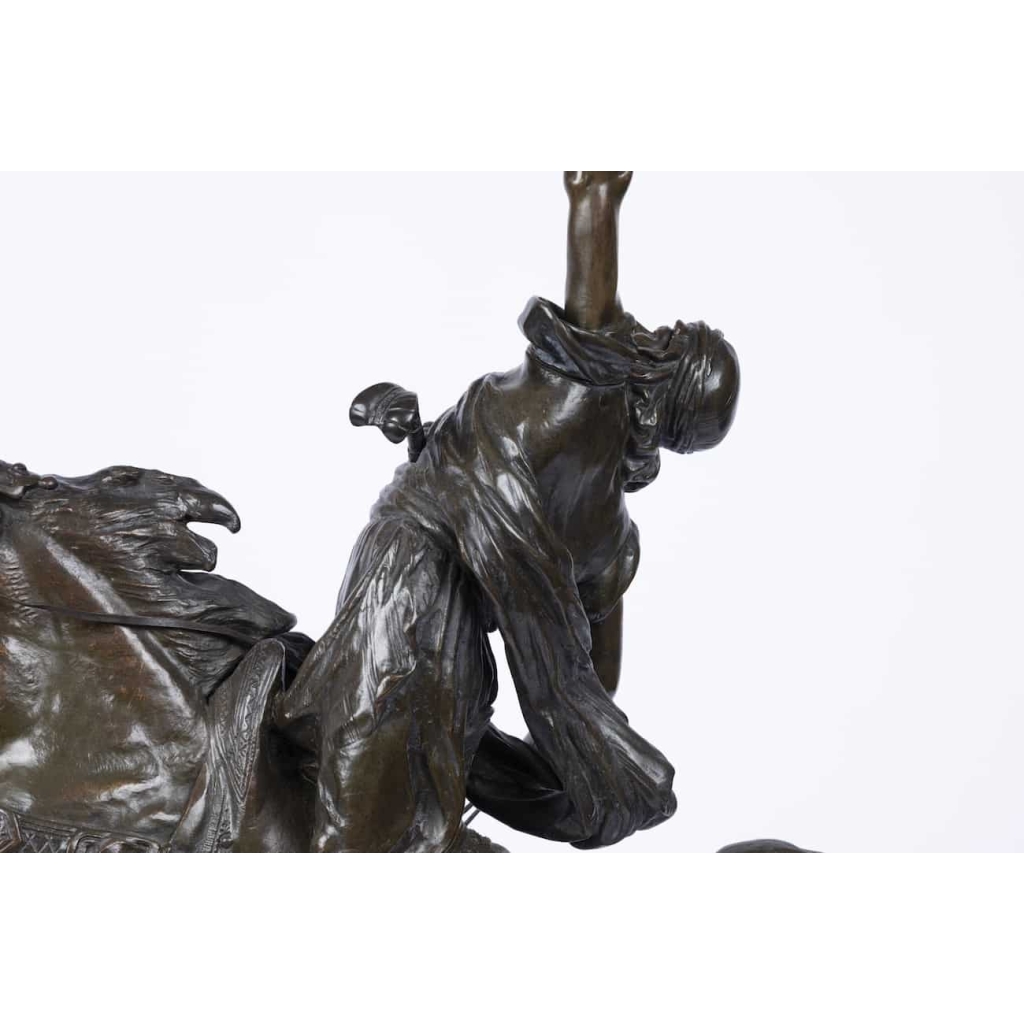 19th century orientalist bronze « The Arab Fantasia » By Prosper Lecourtier (1851-1924) | Biron 19th century orientalist bronze « The Arab Fantasia » By Prosper Lecourtier (1851-1924)
