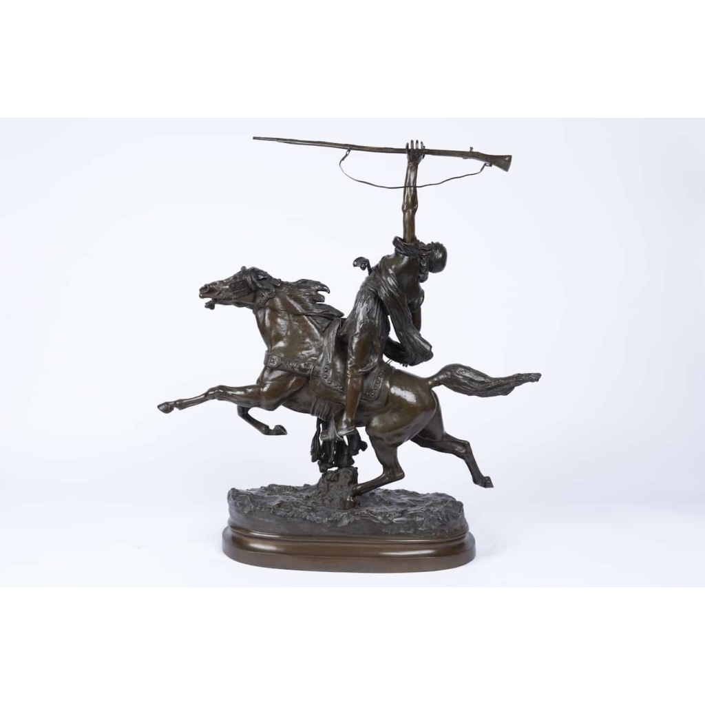 19th century orientalist bronze « The Arab Fantasia » By Prosper Lecourtier (1851-1924) | Biron 19th century orientalist bronze « The Arab Fantasia » By Prosper Lecourtier (1851-1924)