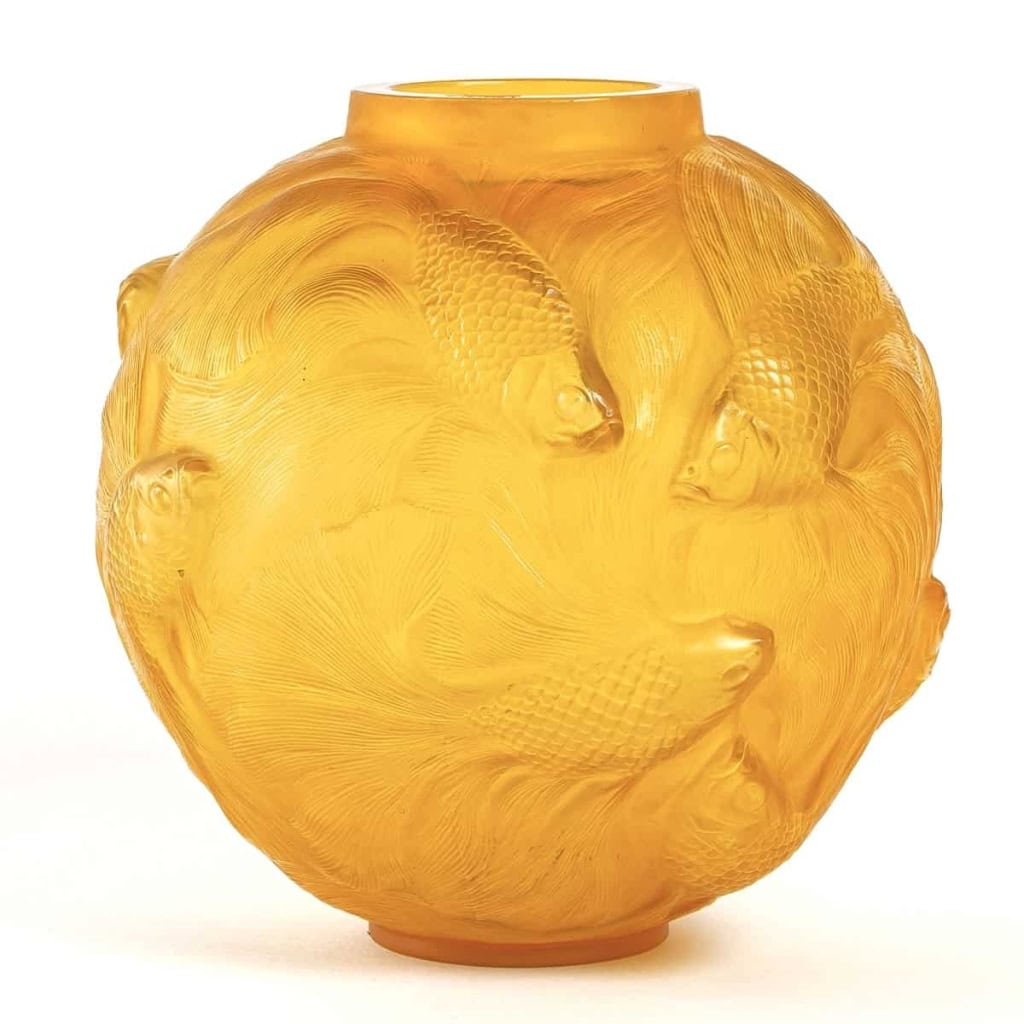 Vase « Formose » verre Butterscoth double couche jaune et opalescent de René LALIQUE | Biron |||||||