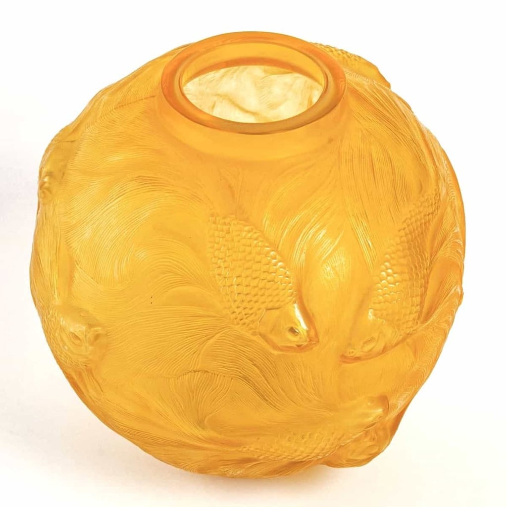Vase « Formose » verre Butterscoth double couche jaune et opalescent de René LALIQUE | Biron Vase "Formose" verre Butterscoth double couche jaune et opalescent de René LALIQUE