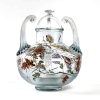 Vase Brûle-Parfums « Vol d’un Lépidoptère parmi des Gaillardes » verre clair de lune émaillé d’Emile Gallé | Biron |||||||||||||