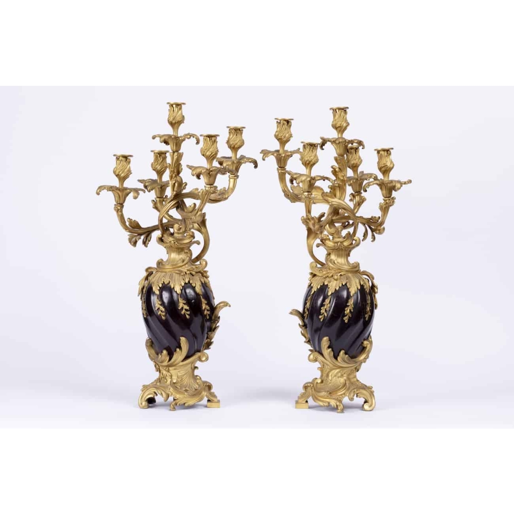 A Charming Pair Of 19th Century Louis XV St. Candelabras. | Biron ||||||