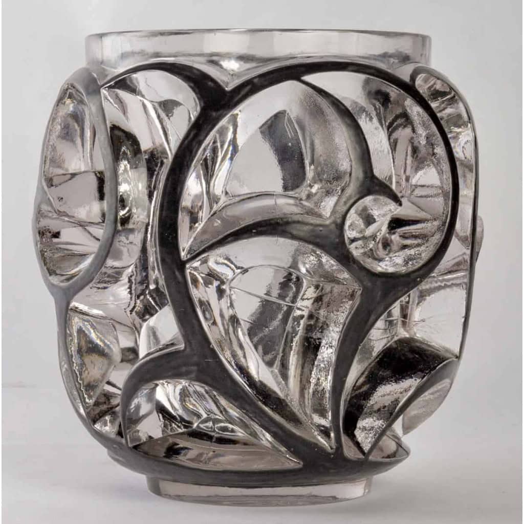 Vase « Tourbillons » verre blanc émaillé noir d’origine de René LALIQUE | Biron ||||||||
