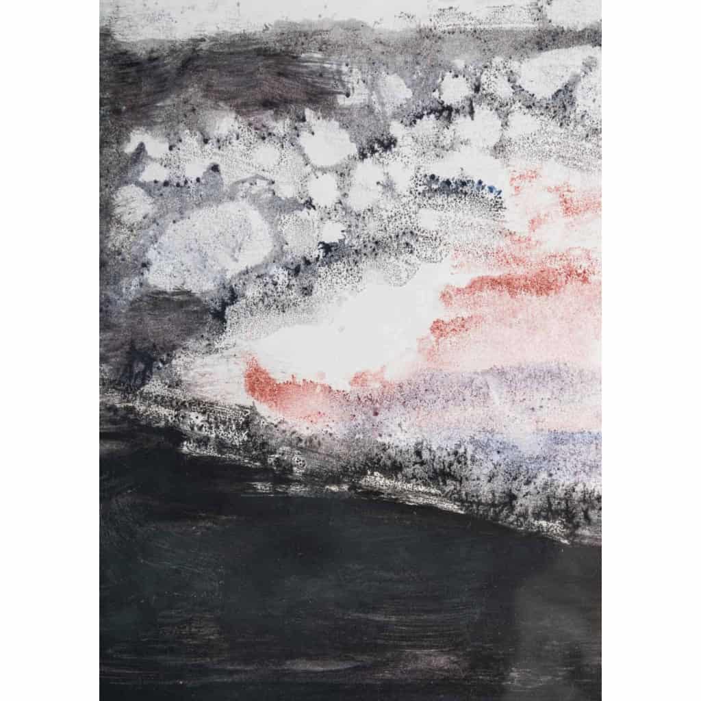 Monotype sur papier encadré sous verre, XXème siècle, signé Luez, figure au chapeau. | Biron Monotype sur papier encadré sous verre, XXème siècle, signé Luez, figure au chapeau.