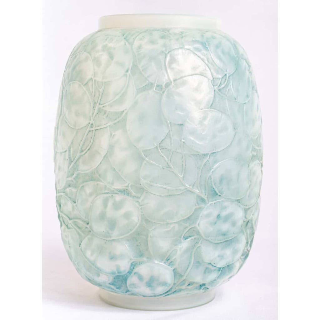 Vase « Monnaie du Pape » verre opalescent double couche patiné bleu de René LALIQUE | Biron ||||||||