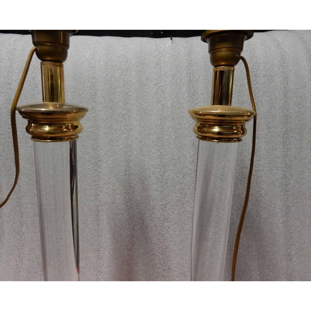 1970′ Paire De Lampes En Altuglass Et Laiton Doré