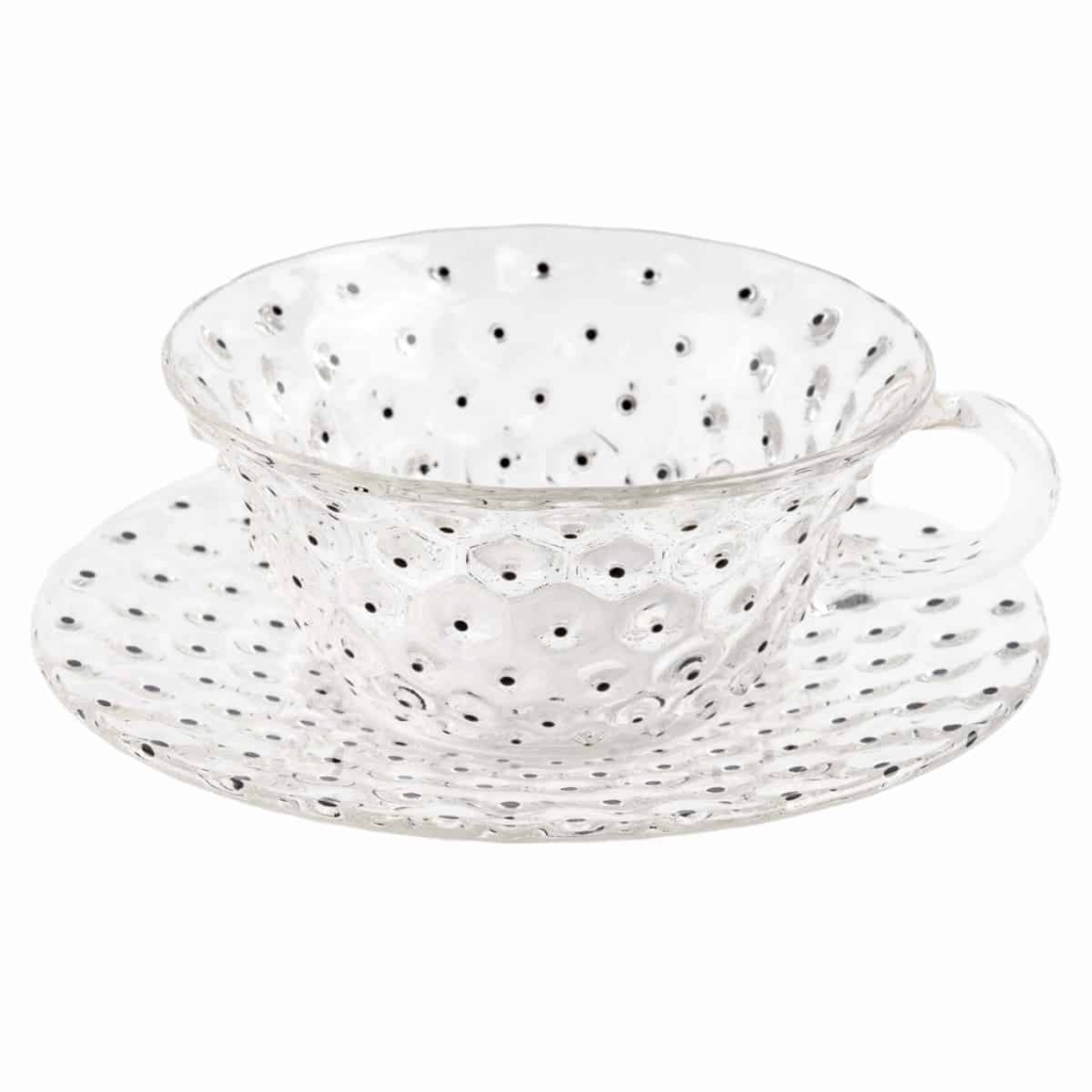 Suite de 8 Tasses et Soucoupes « Cactus » verre blanc émaillé noir de René LALIQUE | Biron Suite de 8 Tasses et Soucoupes "Cactus" verre blanc émaillé noir de René LALIQUE