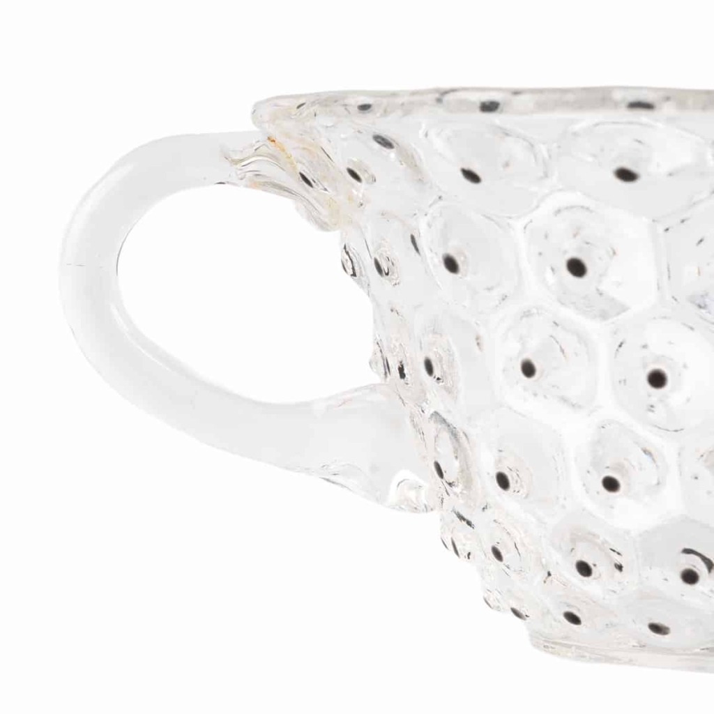 Suite de 8 Tasses et Soucoupes « Cactus » verre blanc émaillé noir de René LALIQUE | Biron Suite de 8 Tasses et Soucoupes "Cactus" verre blanc émaillé noir de René LALIQUE