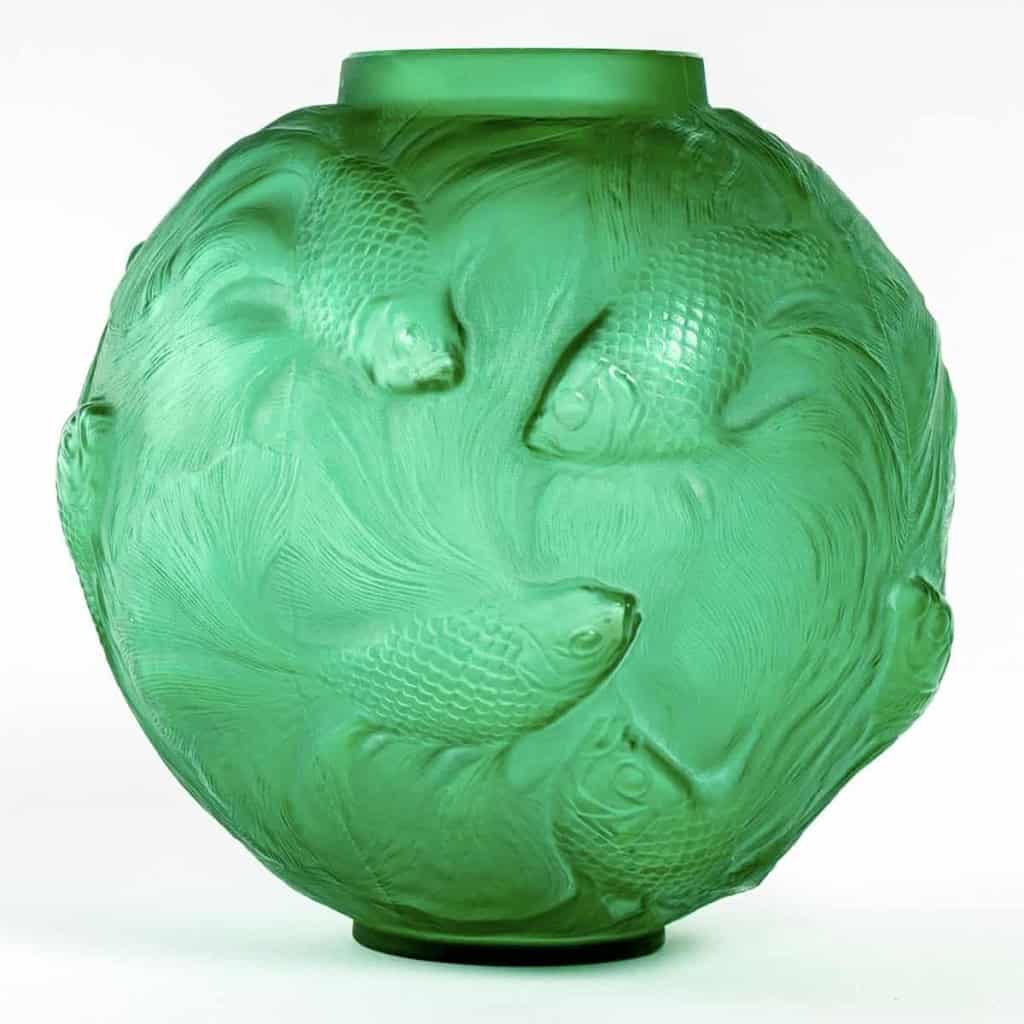 Vase « Formose » verre vert émeraude patiné blanc de René LALIQUE | Biron |||||||