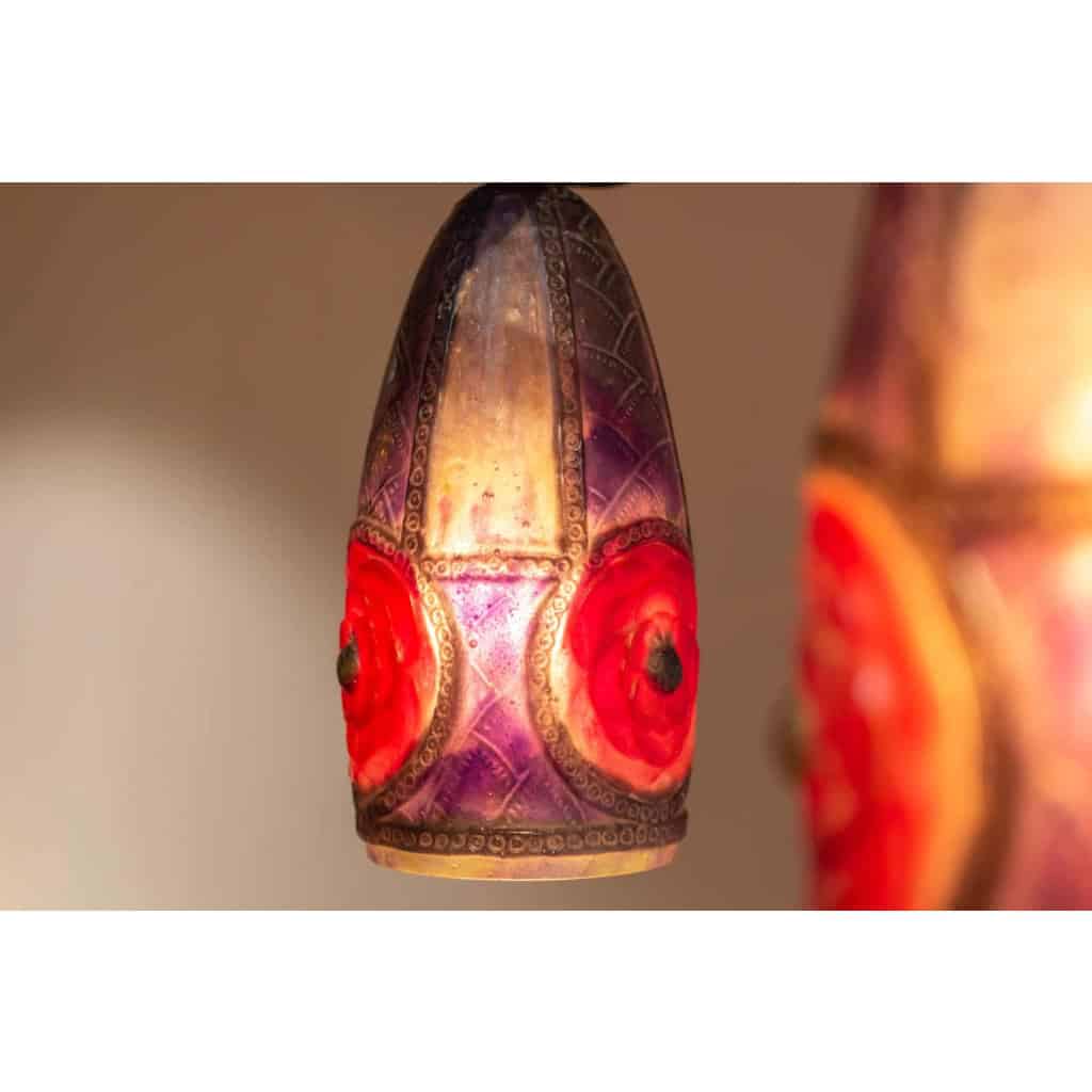 Lustre Plafonnier "Rosaces" pâte de verre de Gabriel ARGY-ROUSSEAU