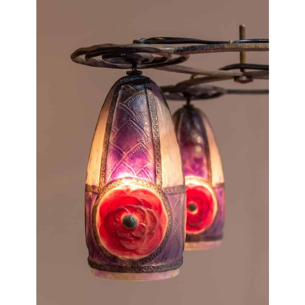 Lustre Plafonnier "Rosaces" pâte de verre de Gabriel ARGY-ROUSSEAU