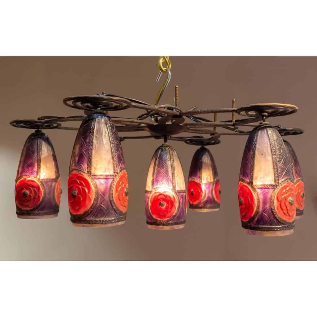 Lustre Plafonnier "Rosaces" pâte de verre de Gabriel ARGY-ROUSSEAU
