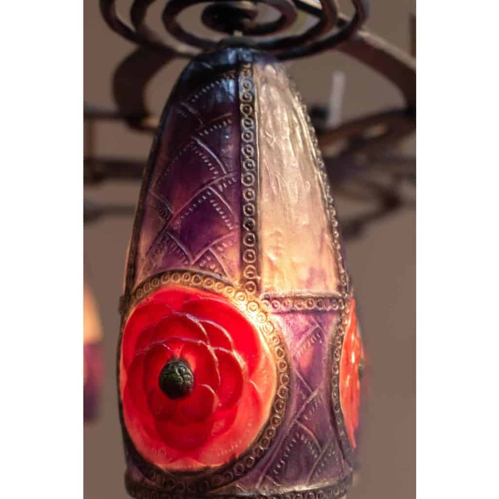 Lustre Plafonnier "Rosaces" pâte de verre de Gabriel ARGY-ROUSSEAU
