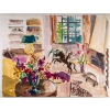 Peinture sur Papier, Intérieur d’une Maison Bourgeoise avec beau bouquet de fleurs, Luez, 1990 | Biron |||||||
