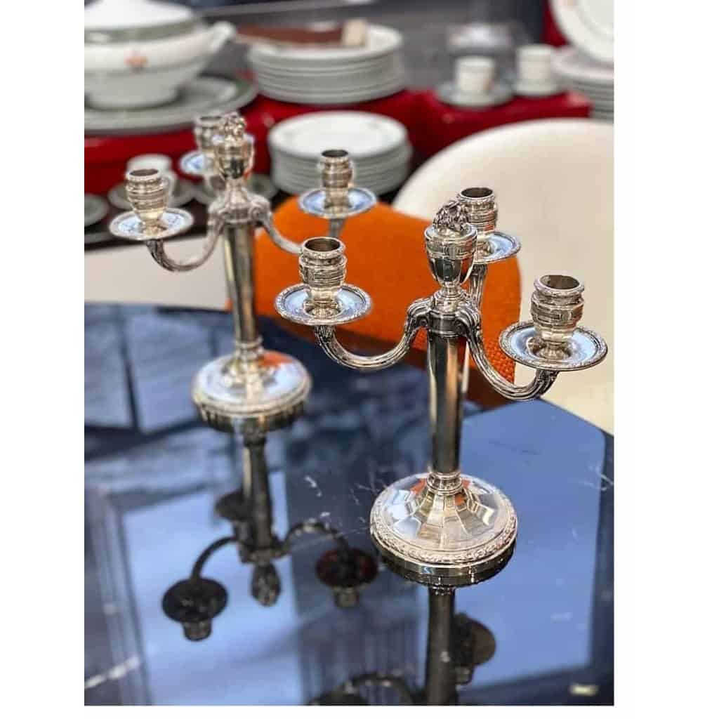 Puiforcat, paire de candélabres en argent style Louis XVI
