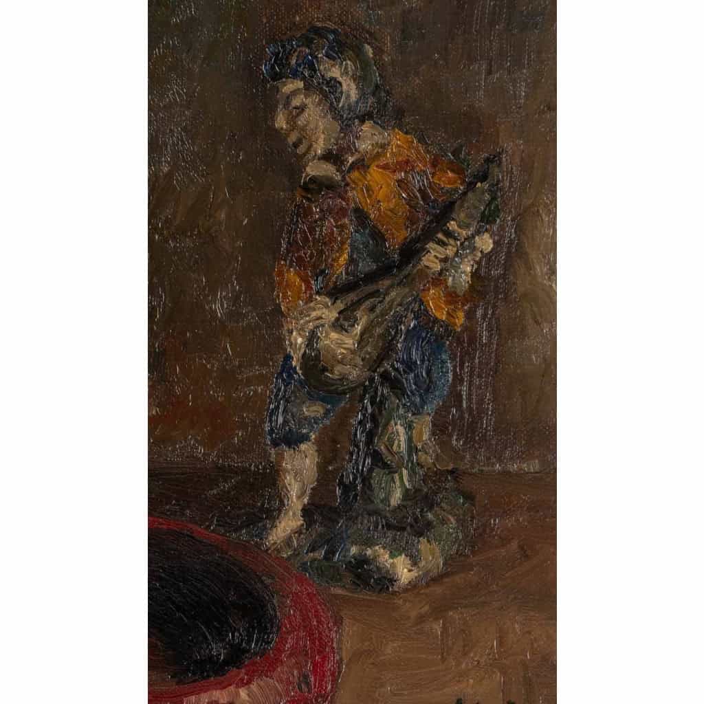 Huile sur toile encadrée, milieu XXème, bouquet de fleurs jaune et troubadour | Biron Huile sur toile encadrée, milieu XXème, bouquet de fleurs jaune et troubadour