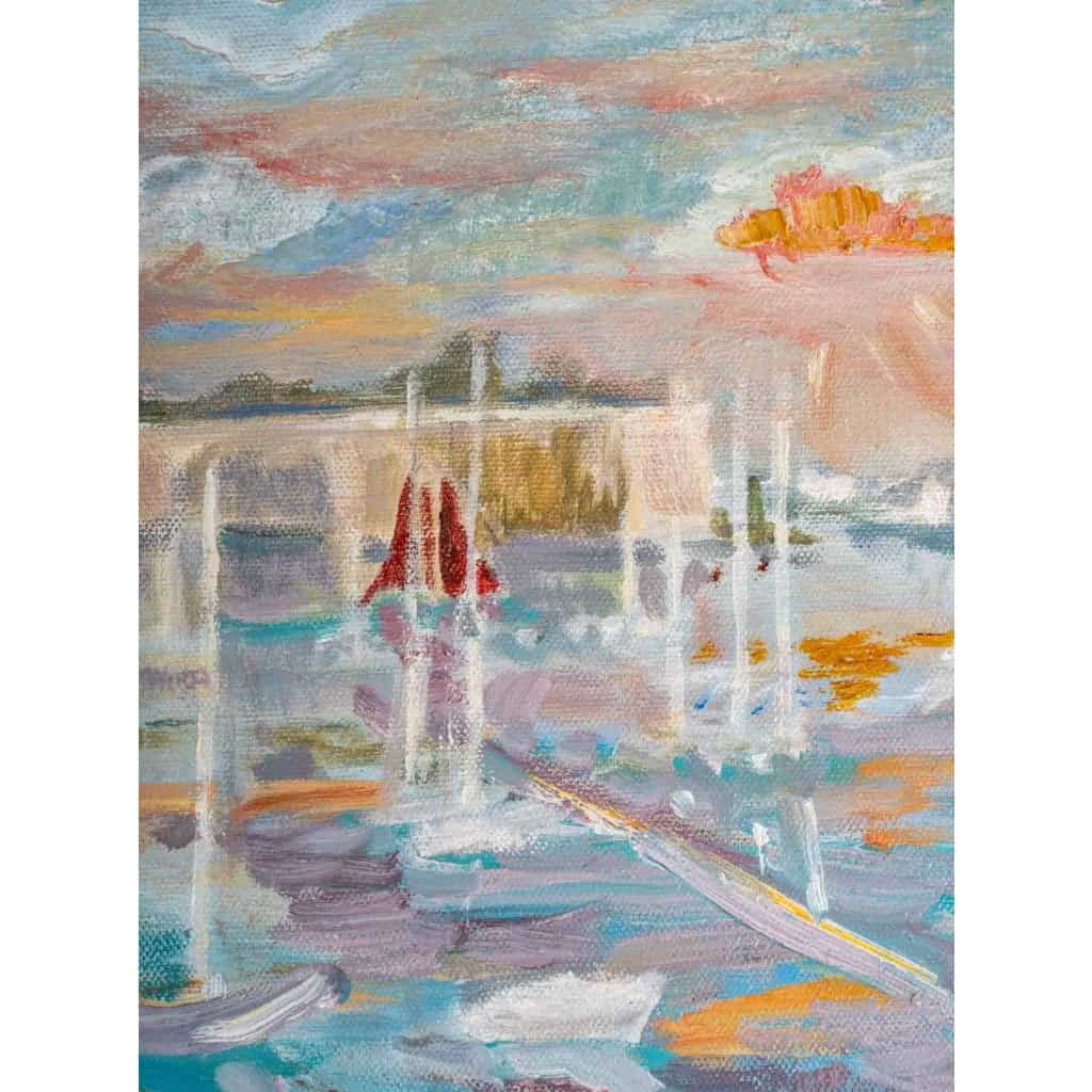 Le port, huile sur toile, XXème siècle . | Biron Le port, huile sur toile, XXème siècle .