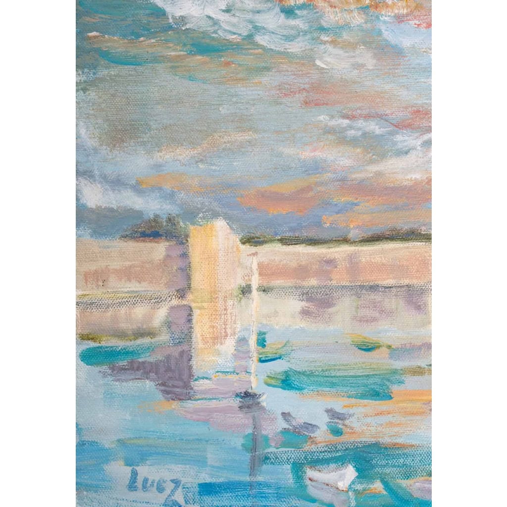 Le port, huile sur toile, XXème siècle . | Biron Le port, huile sur toile, XXème siècle .