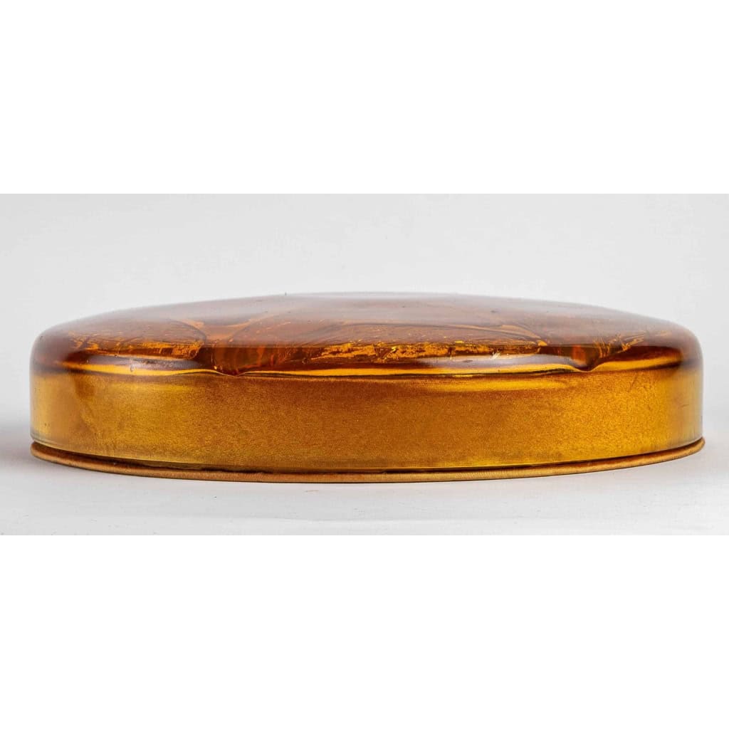 Boîte « Cigales » verre orange – base satin orange de René LALIQUE | Biron Boîte « Cigales » verre orange - base satin orange de René LALIQUE