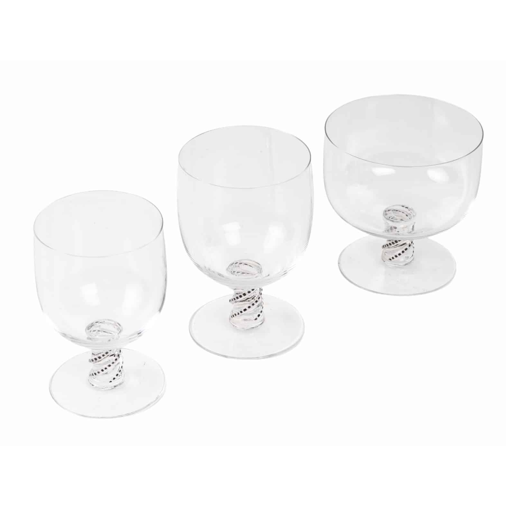 Service « Beaune » verre blanc émaillé noir d’origine – 24 Pièces de René LALIQUE | Biron Service "Beaune" verre blanc émaillé noir d'origine - 24 Pièces de René LALIQUE