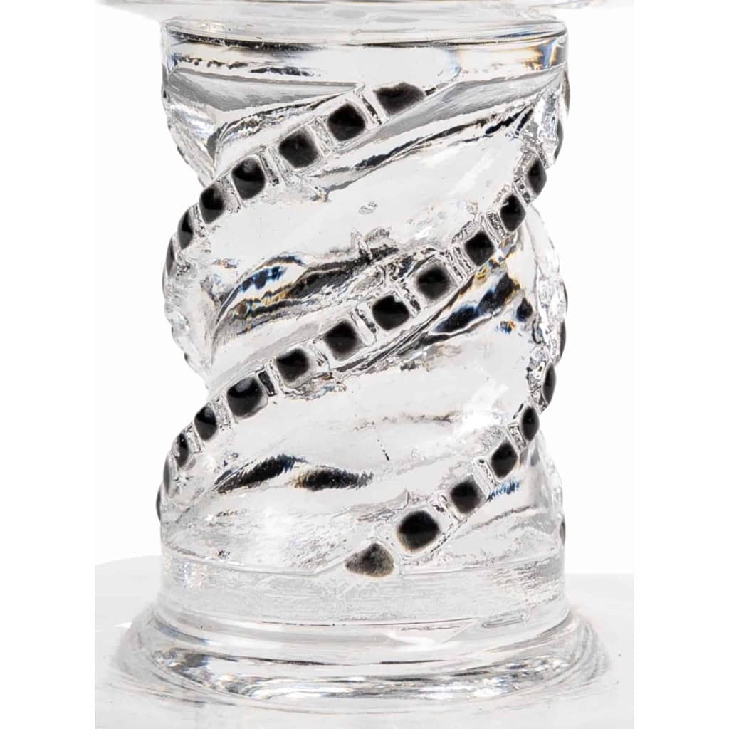 Service « Beaune » verre blanc émaillé noir d’origine – 24 Pièces de René LALIQUE | Biron Service "Beaune" verre blanc émaillé noir d'origine - 24 Pièces de René LALIQUE