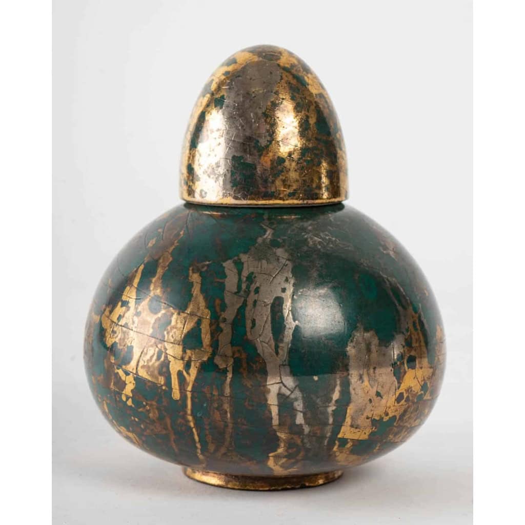 Brûle parfum en porcelaine dorée et verte, art déco, 1930 | Biron Brûle parfum en porcelaine dorée et verte, art déco, 1930