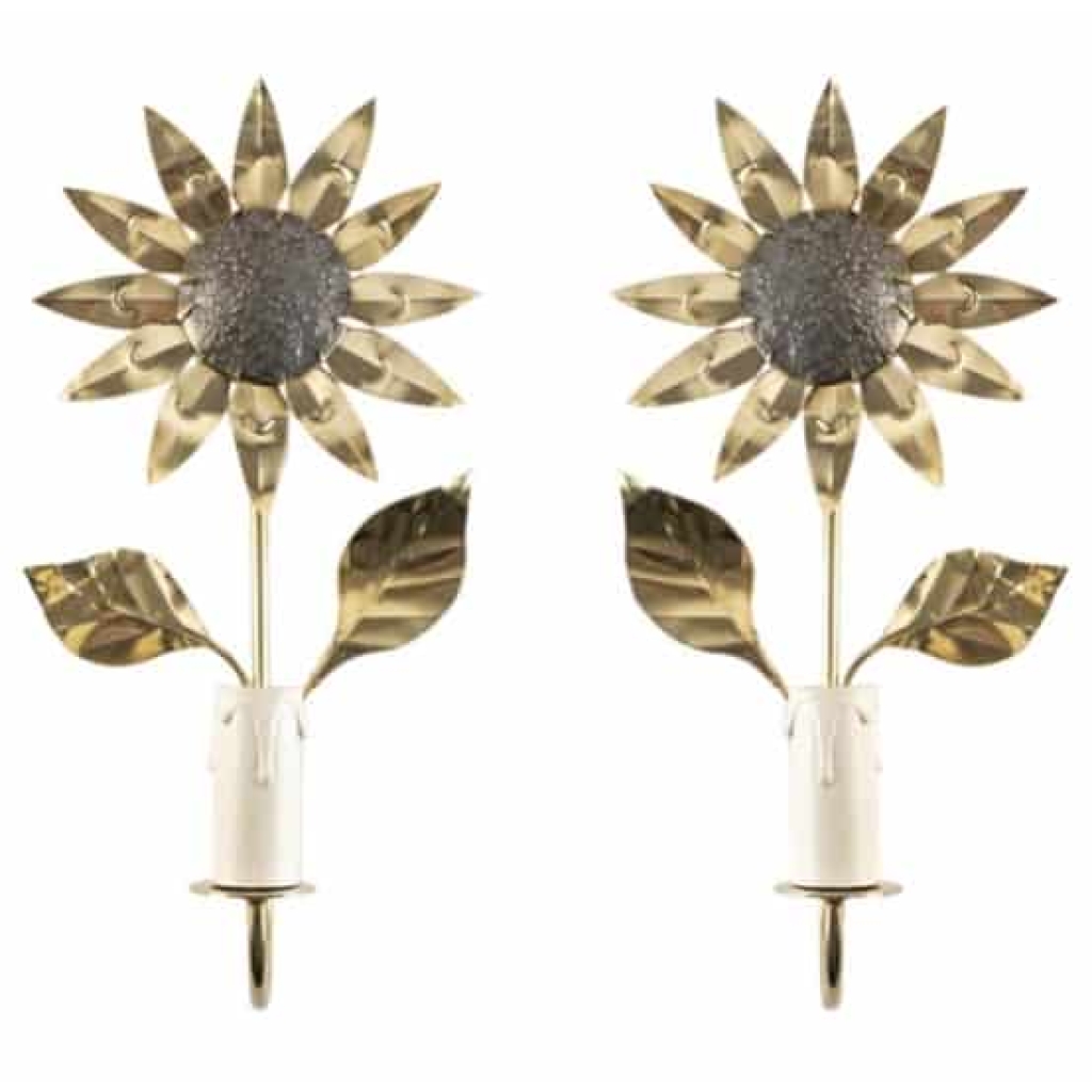 1960 Paire d’Appliques « Tournesol » en laiton doré Maison Honoré | Biron |||||