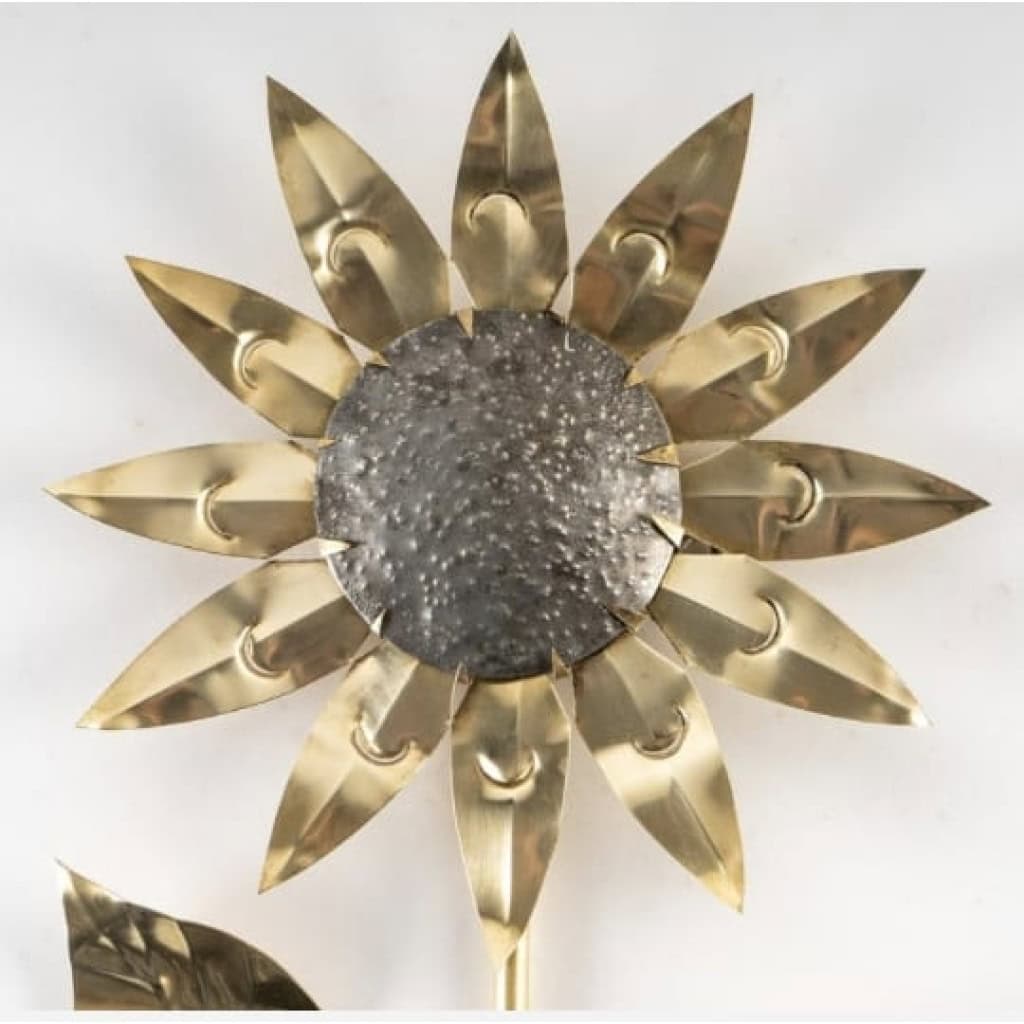 1960 Paire d’Appliques « Tournesol » en laiton doré Maison Honoré | Biron 1960 Paire d'Appliques "Tournesol" en laiton doré Maison Honoré