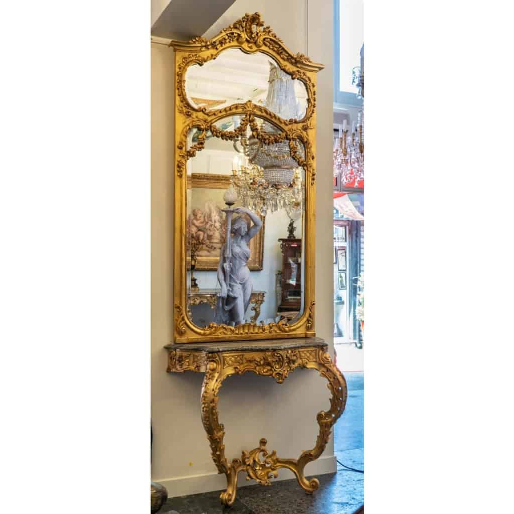 Console et son miroir, époque NIII. | Biron Console bois doré NIII|||