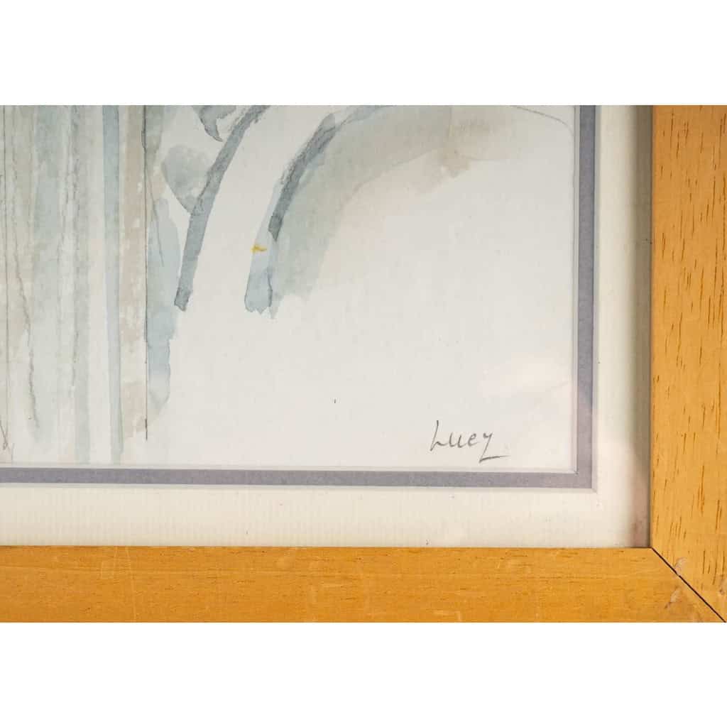 Intérieur d’Eglise avec un Ange, dessin et aquarelle sur papier, encadrée sous-verre, XXème siècle. Ecole de Paris, Luez | Biron Intérieur d'Eglise avec un Ange, dessin et aquarelle sur papier, encadrée sous-verre, XXème siècle. Ecole de Paris, Luez